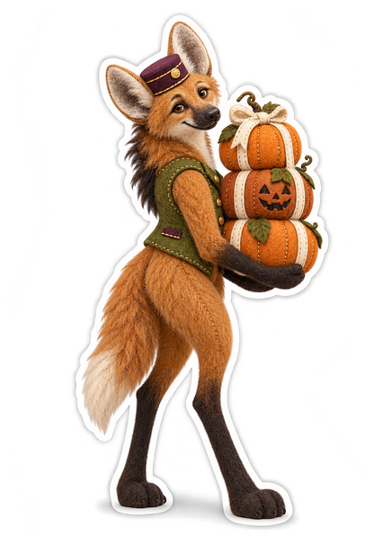 Saffron Felt Maned Wolf Pumpkin Parcel Bellhop Vinyl Sticker Decal