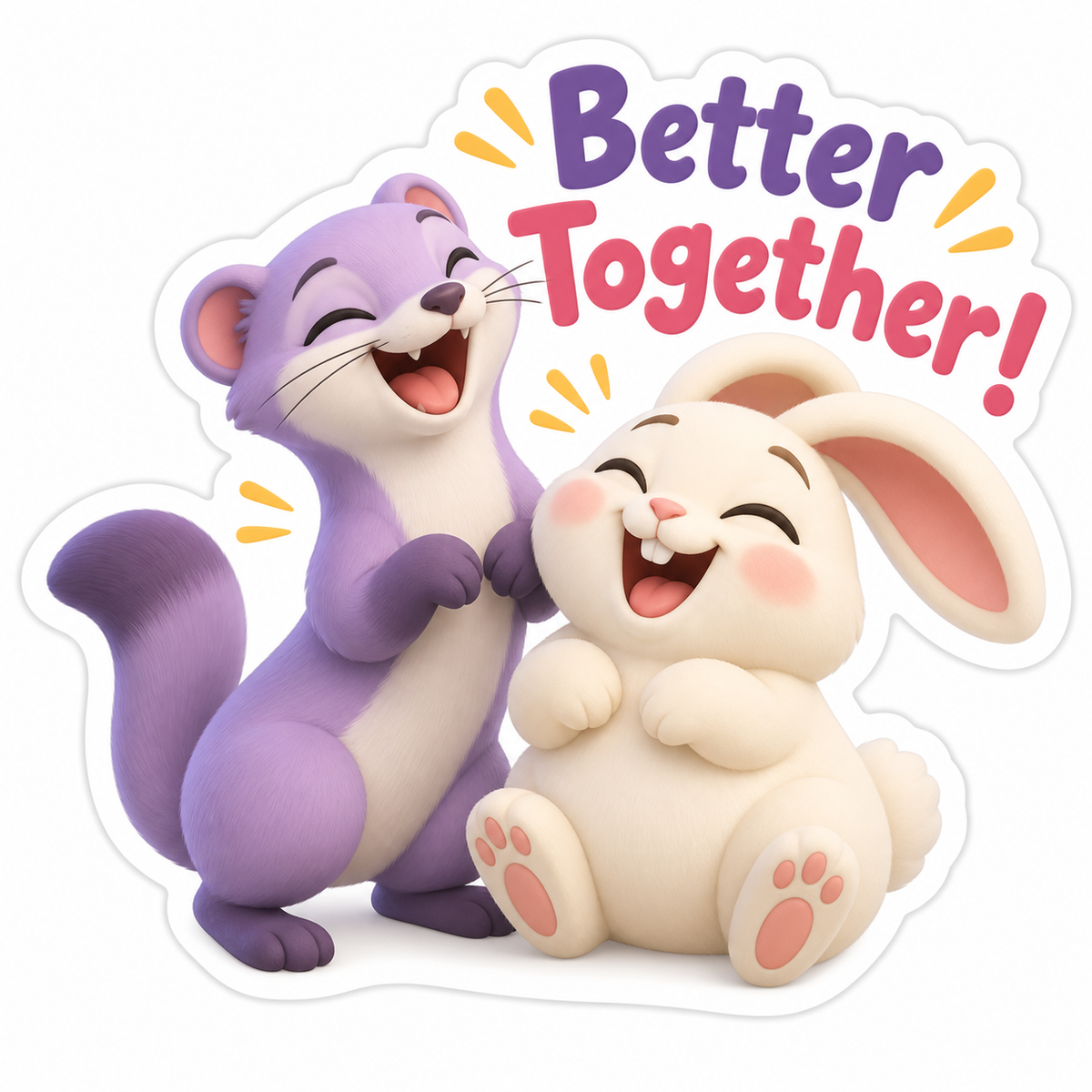 Lavender Ferret Cream Rabbit Laughing Duo Vinyl Sticker Decal