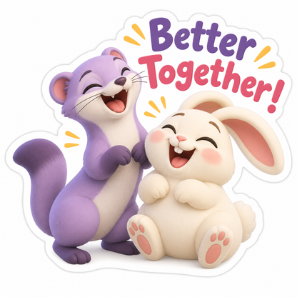 Lavender Ferret Cream Rabbit Laughing Duo Vinyl Sticker Decal