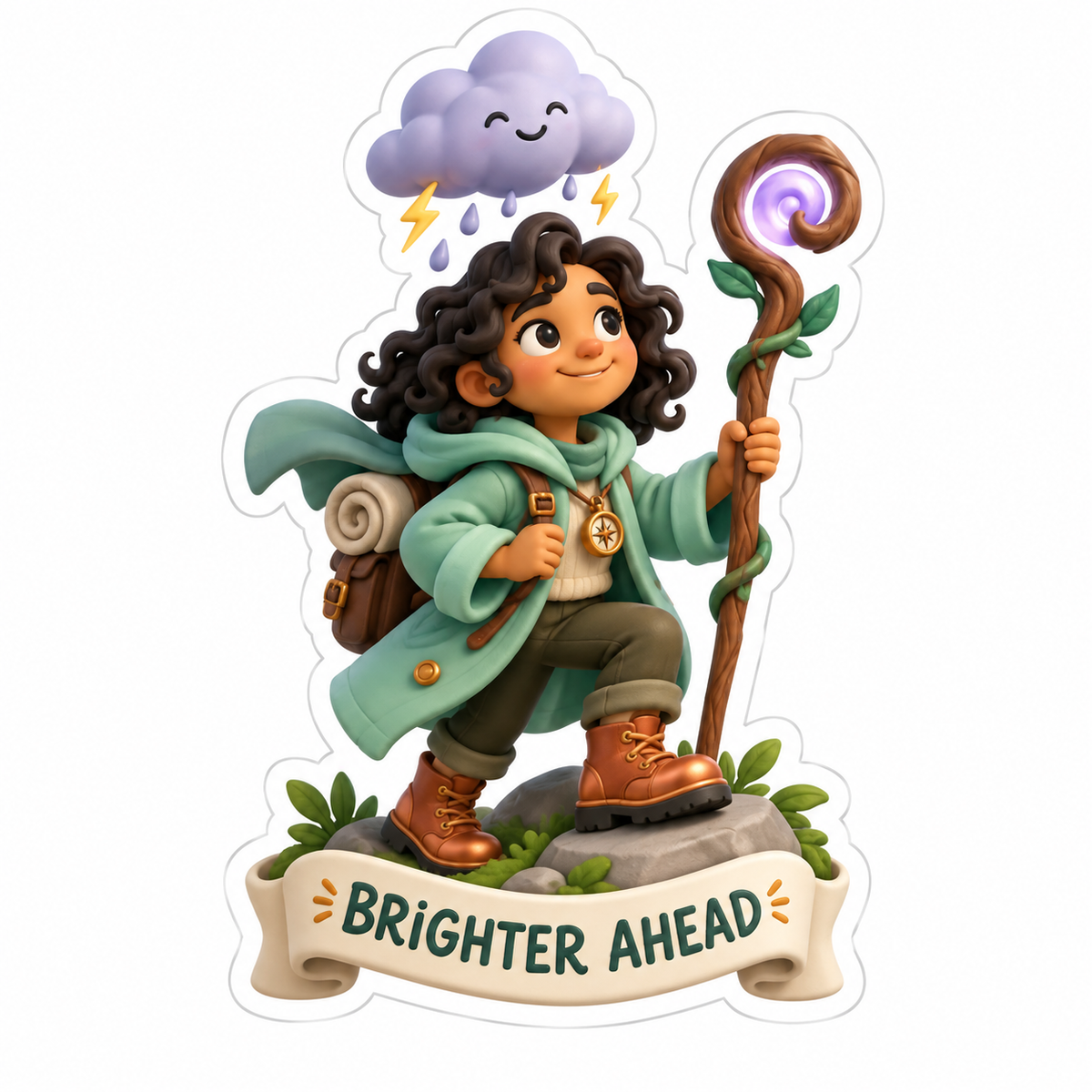 Jovial Storm Traveler With Dark Curls Vinyl Sticker Decal