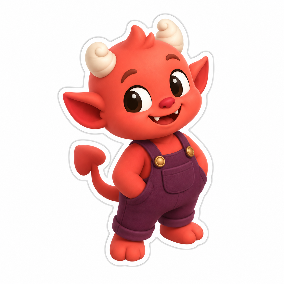 Coral-Red Imp With Spiral Cream Horns Vinyl Sticker Decal