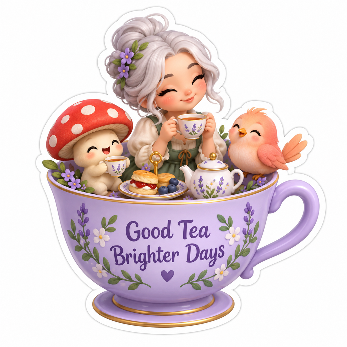 Good Tea Brighter Days Lavender Teacup Party Vinyl Sticker Decal