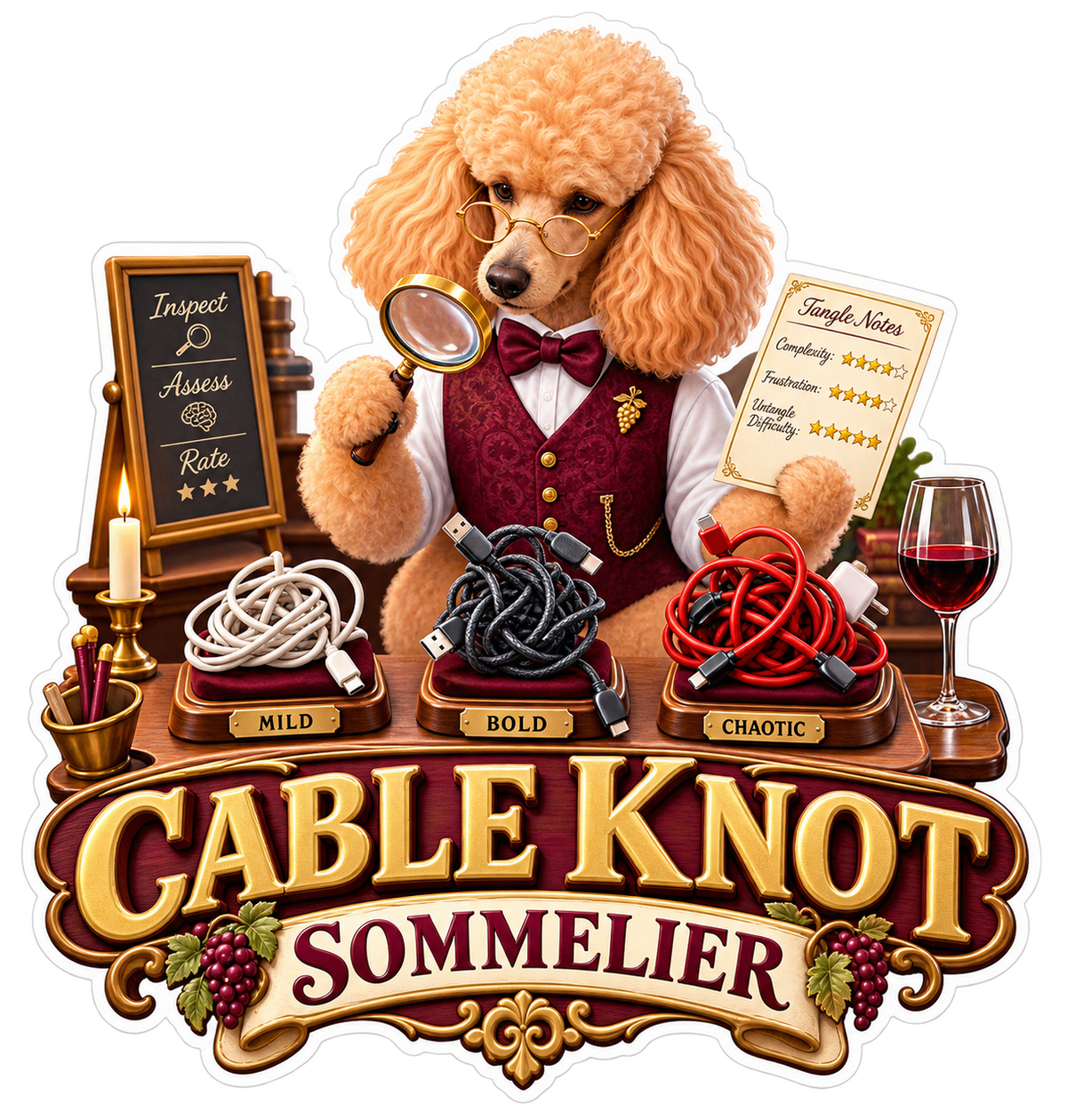 Cable Knot Sommelier Poodle Vinyl Sticker Decal