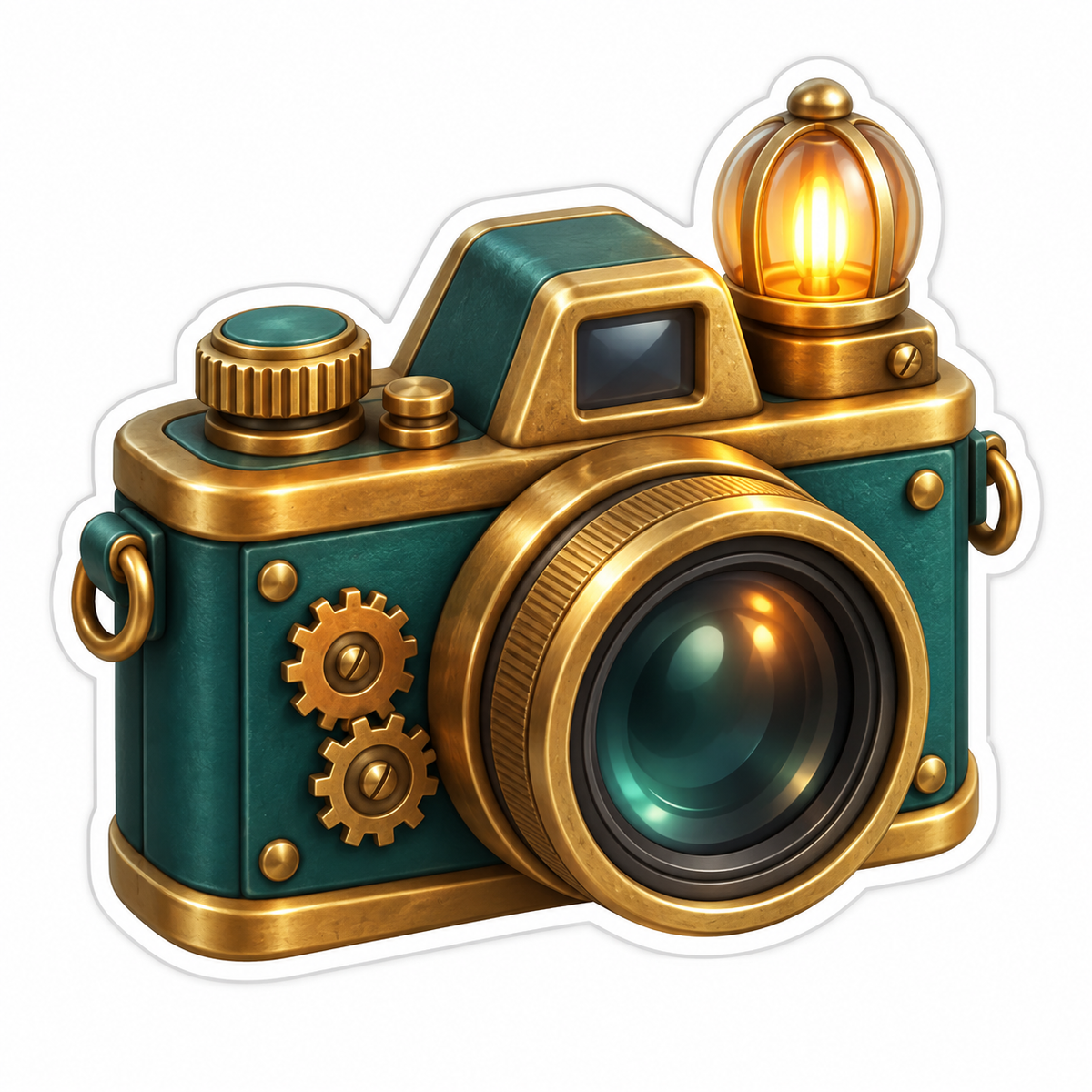 Brass And Teal Antique Camera Vinyl Sticker Decal