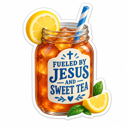Fueled by Jesus and Sweet Tea Mason Jar Vinyl Sticker Decal