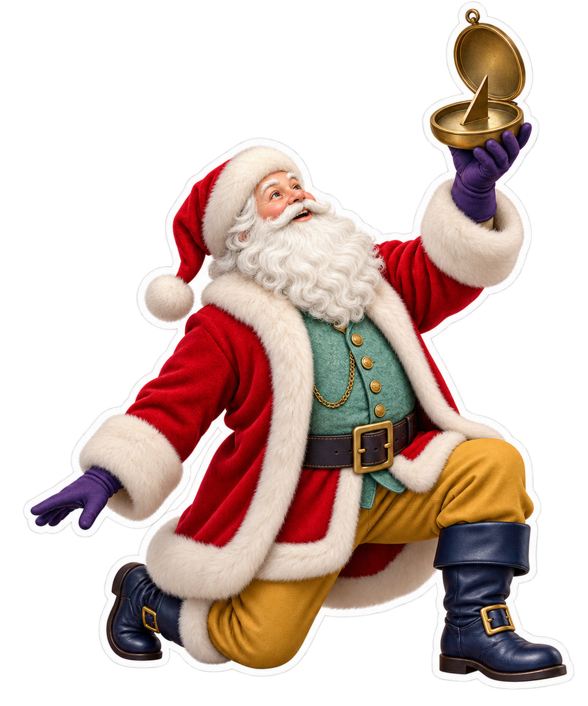 Santa Antique Brass Pocket Sundial Compass Vinyl Sticker Decal