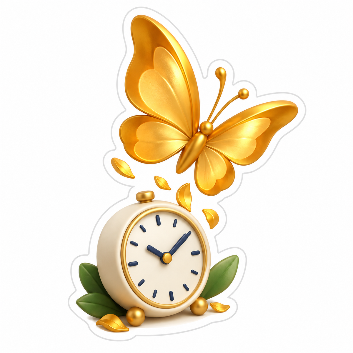 Golden Butterfly Lifting Above Ivory Clock Vinyl Sticker Decal