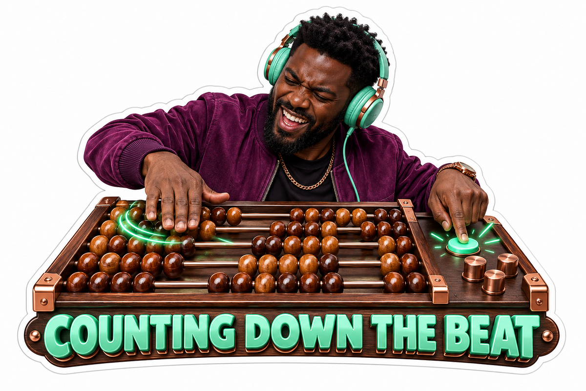 Counting Down the Beat Man Abacus DJ Vinyl Sticker Decal