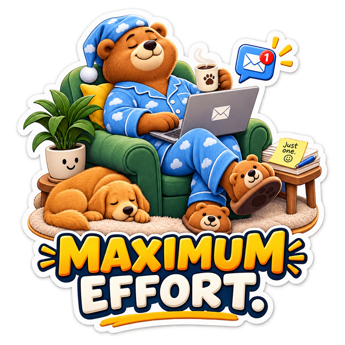 Maximum Effort Bear Relaxing with Laptop Vinyl Sticker Decal