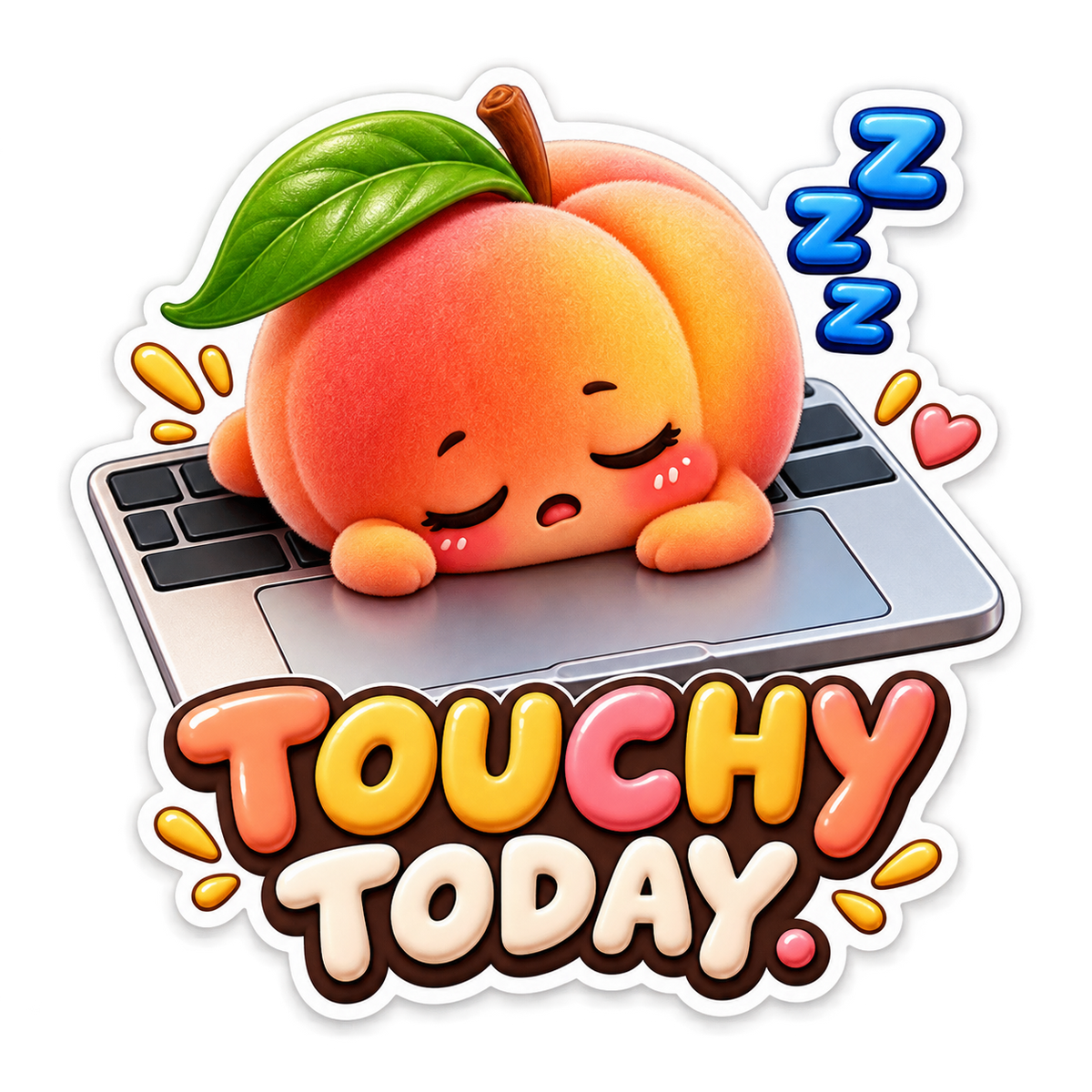 Touchy Today Peach Sleeping on Touchpad Vinyl Sticker Decal