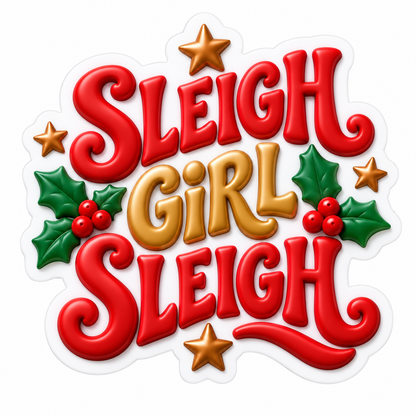 Sleigh Girl Sleigh Christmas Holly Stars Vinyl Sticker Decal