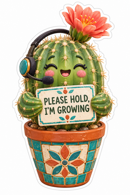 Please Hold I'm Growing Cactus Headphones Vinyl Sticker Decal