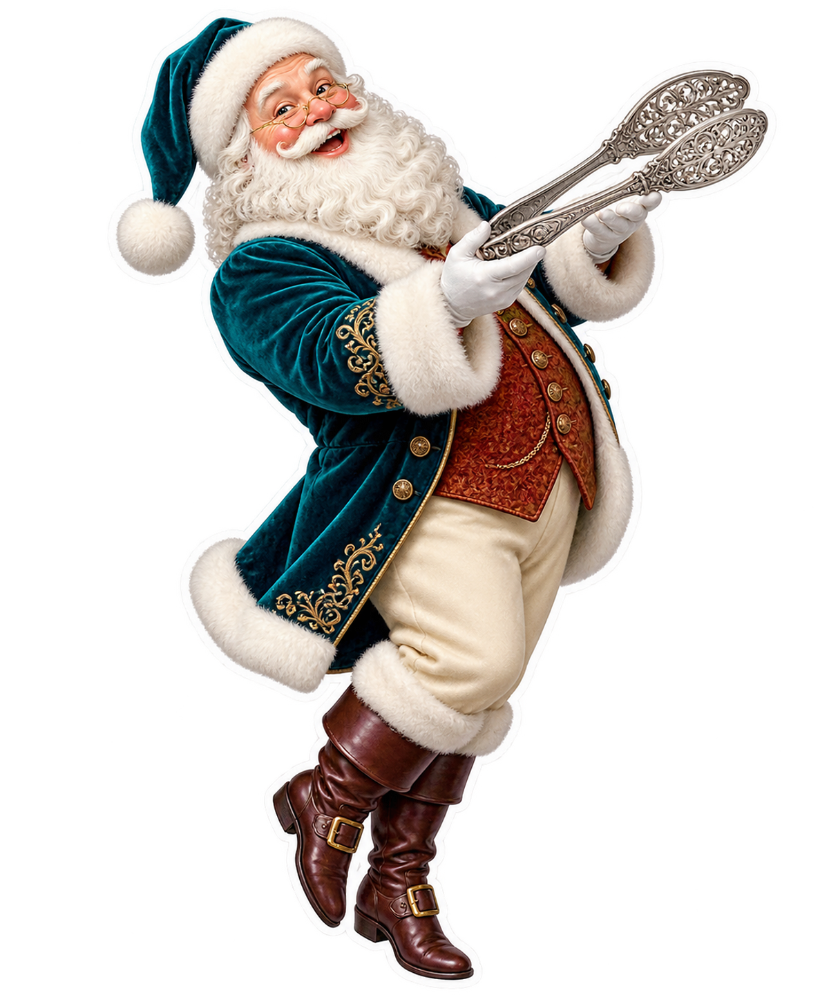 Santa Victorian Silver Sandwich Tongs Vinyl Sticker Decal