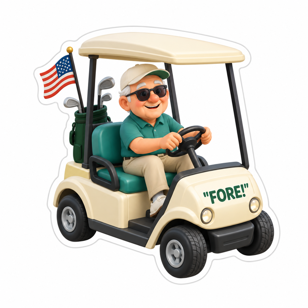 Cream Golf Cart With Teal Seats And American Flag Vinyl Sticker Decal