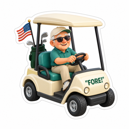Cream Golf Cart With Teal Seats And American Flag Vinyl Sticker Decal