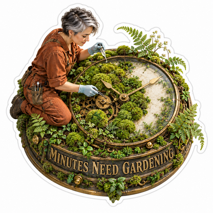 Minutes Need Gardening Man Garden Clock Vinyl Sticker Decal