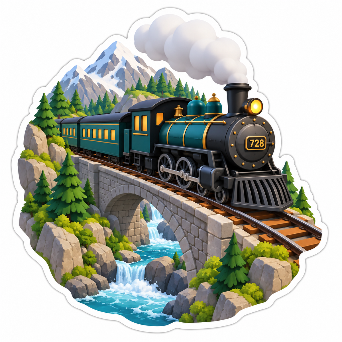 Black Teal Steam Train Stone Bridge Vinyl Sticker Decal