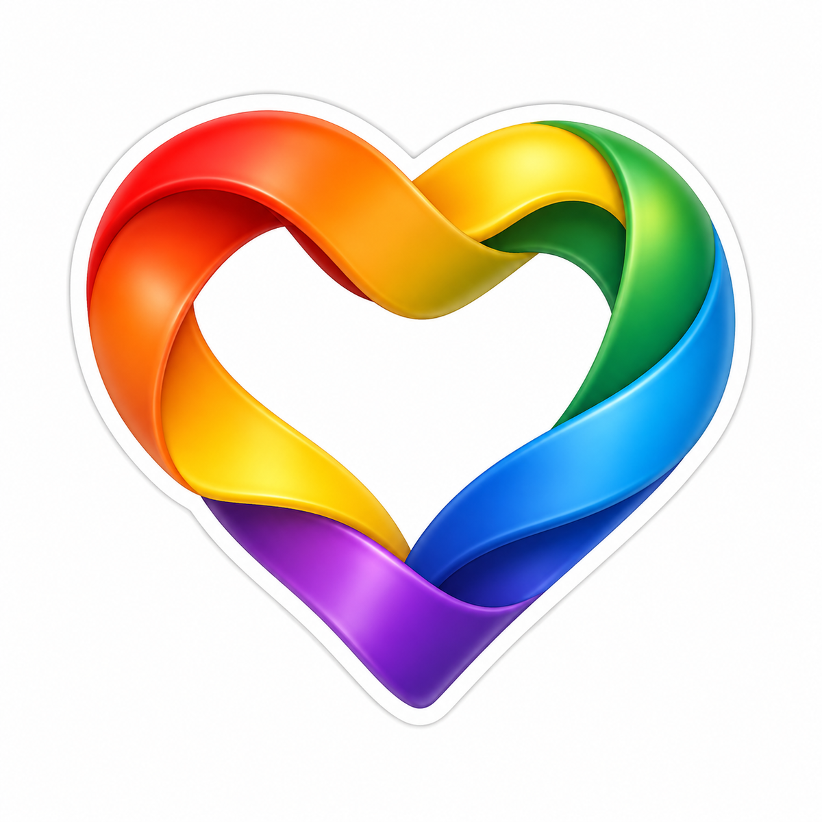 Hollow Heart Made From Flowing Rainbow Ribbon Vinyl Sticker Decal