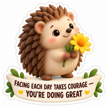Youre Doing Great Hedgehog Holding Daisy Vinyl Sticker Decal