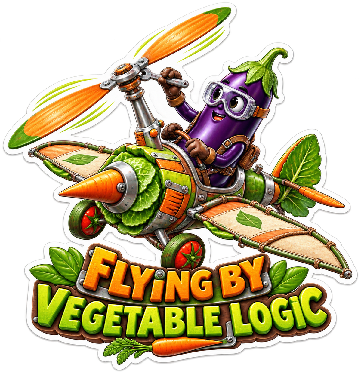 Flying by Vegetable Logic Eggplant Plane Vinyl Sticker Decal