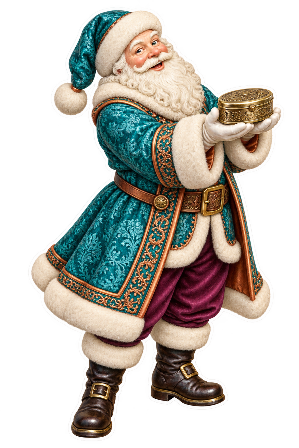 Santa Antique Brass Snuff Box Vinyl Sticker Decal
