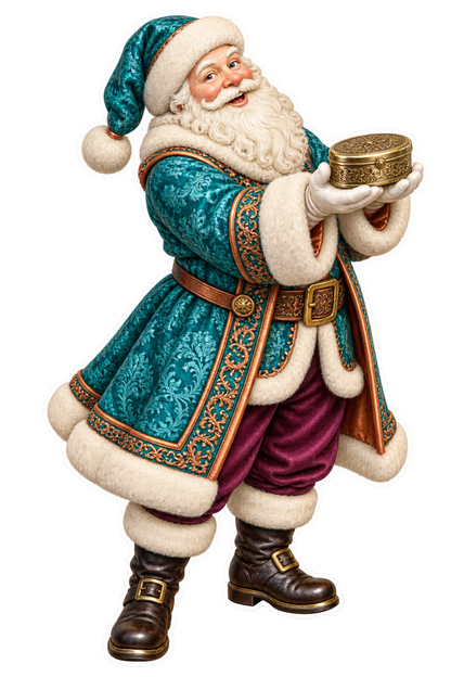Santa Antique Brass Snuff Box Vinyl Sticker Decal