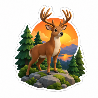 Brown Antlered Deer Brown Orange Vinyl Sticker Decal