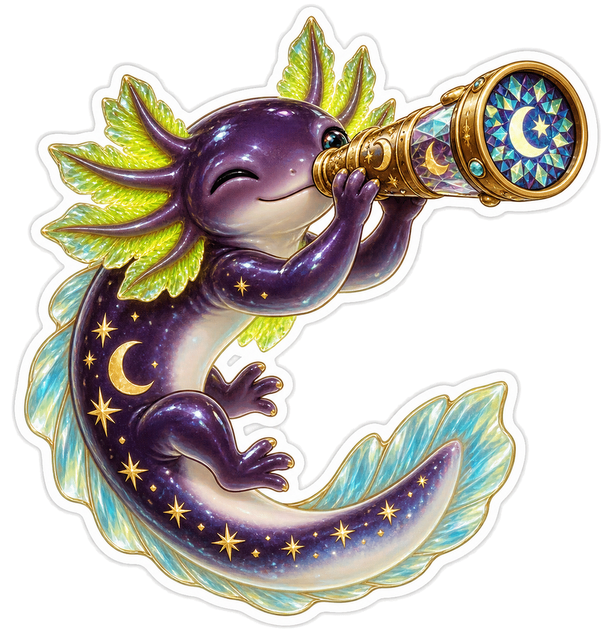 Aubergine Axolotl Moon Kaleidoscope Optician Vinyl Sticker Decal