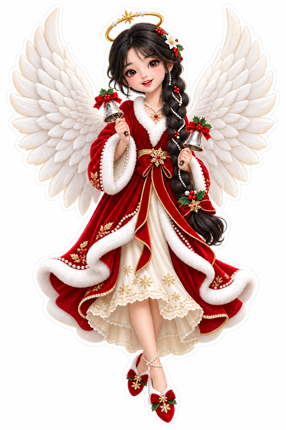 Christmas Angel Red White Dress Holly Vinyl Sticker Decal