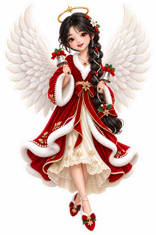 Christmas Angel Red White Dress Holly Vinyl Sticker Decal