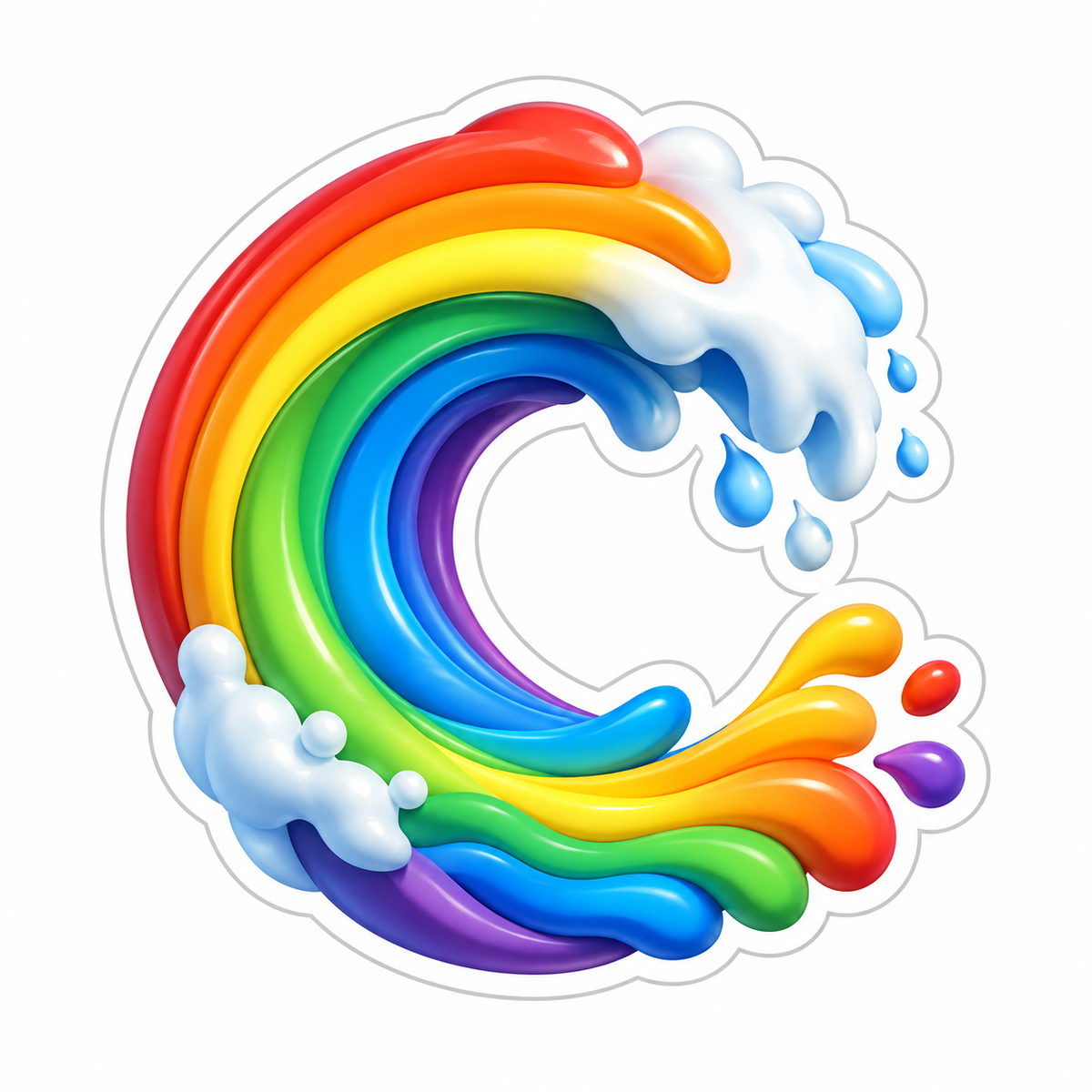 Curling Rainbow Wave Forming Open Circle Vinyl Sticker Decal
