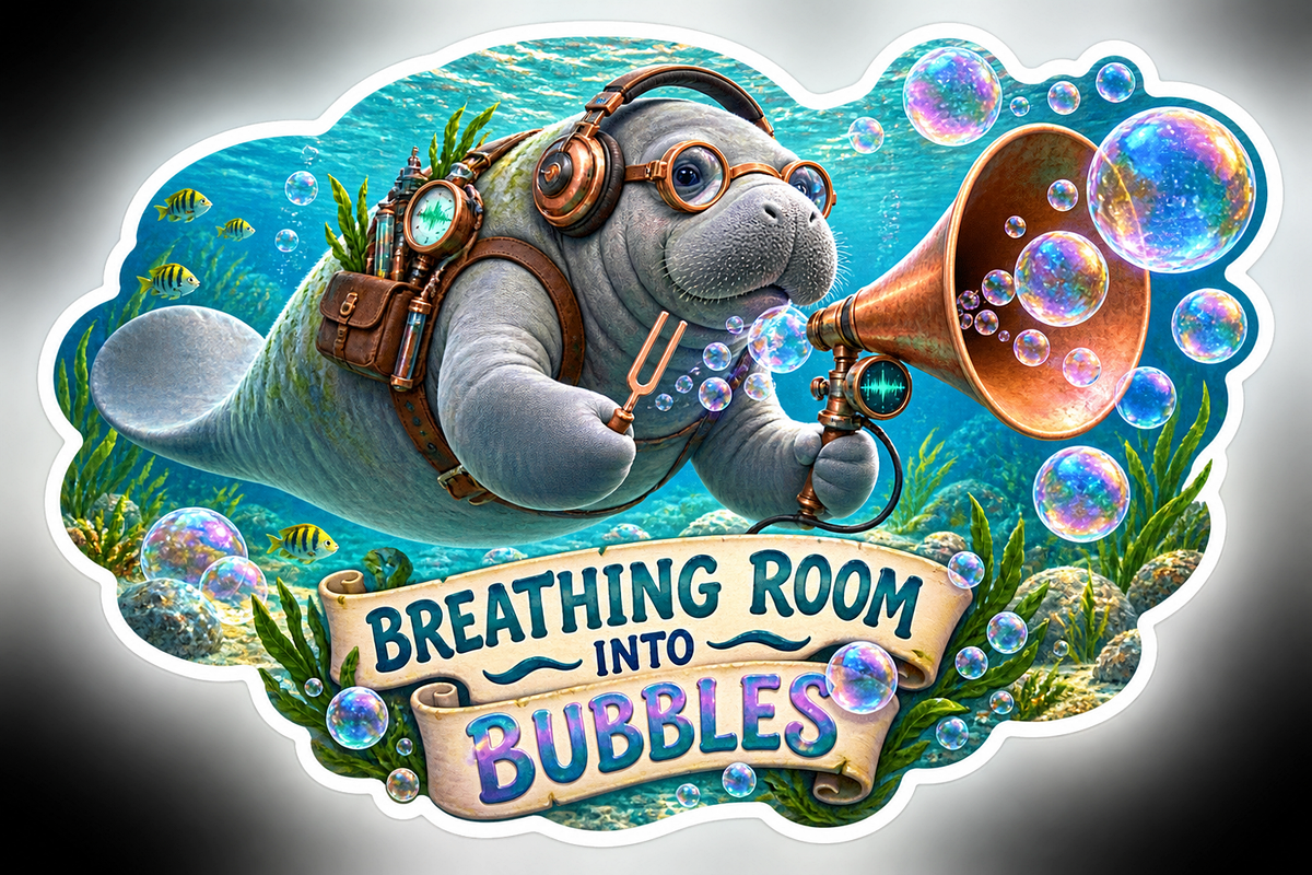 Breathing Room Into Bubbles Manatee Horn Vinyl Sticker Decal