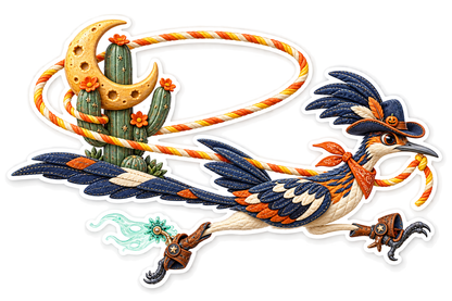Quilted Denim Roadrunner Candy Corn Lariat Vinyl Sticker Decal