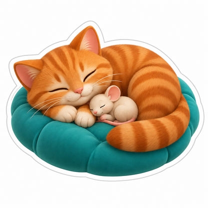 Tabby Cat Cream Mouse Napping Cushion Vinyl Sticker Decal
