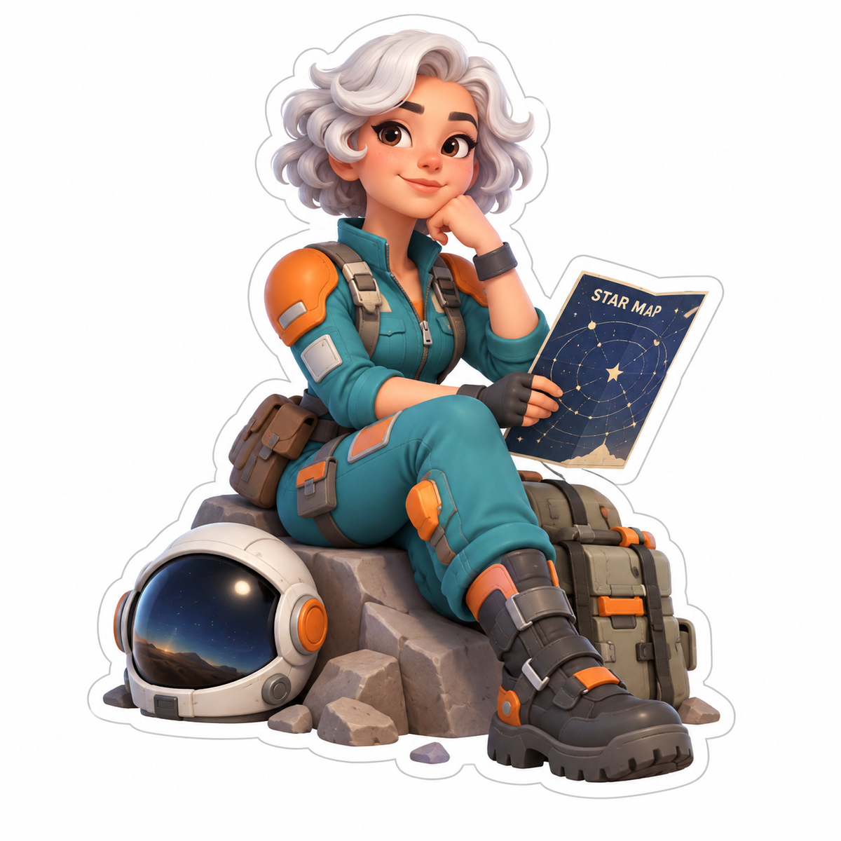 Female Space Explorer With Silver Curls Vinyl Sticker Decal