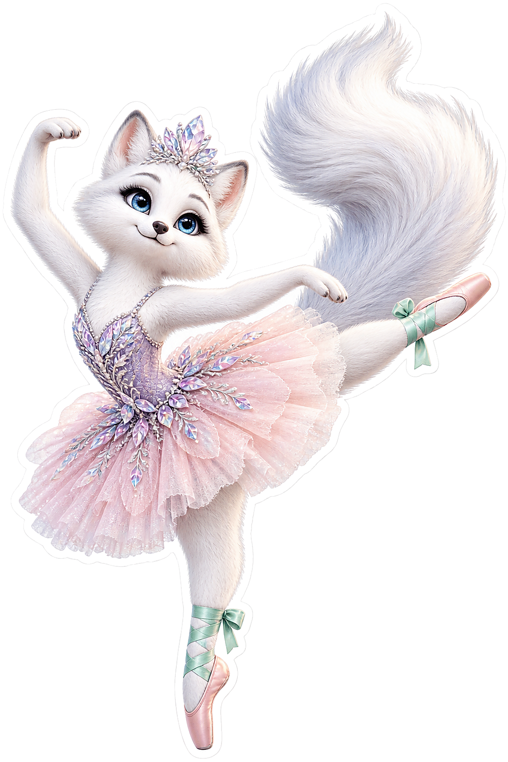 Arctic Fox Ballerina in Pink Tutu Vinyl Sticker Decal