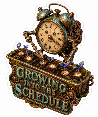 Growing into the Schedule Garden Clock Vinyl Sticker Decal