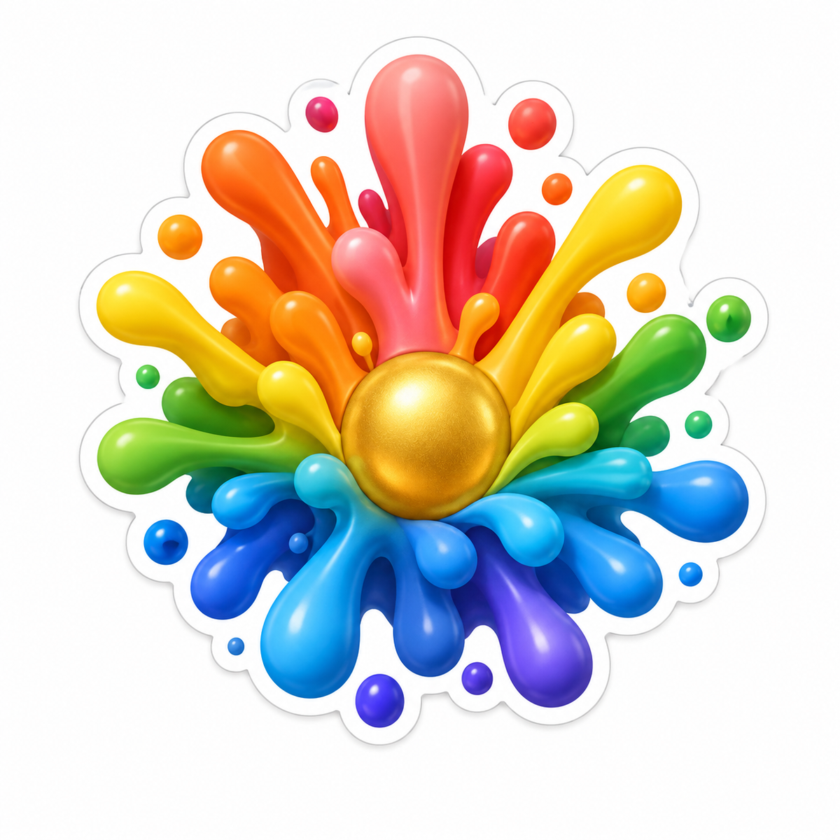 Round Rainbow Paint Burst With Gold Center Vinyl Sticker Decal