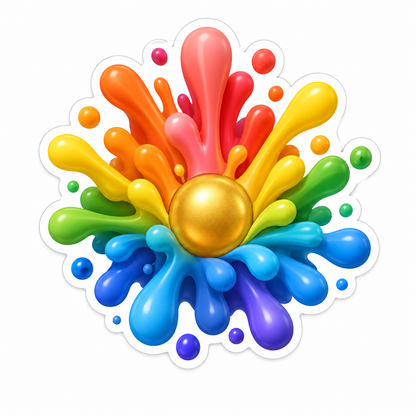 Round Rainbow Paint Burst With Gold Center Vinyl Sticker Decal