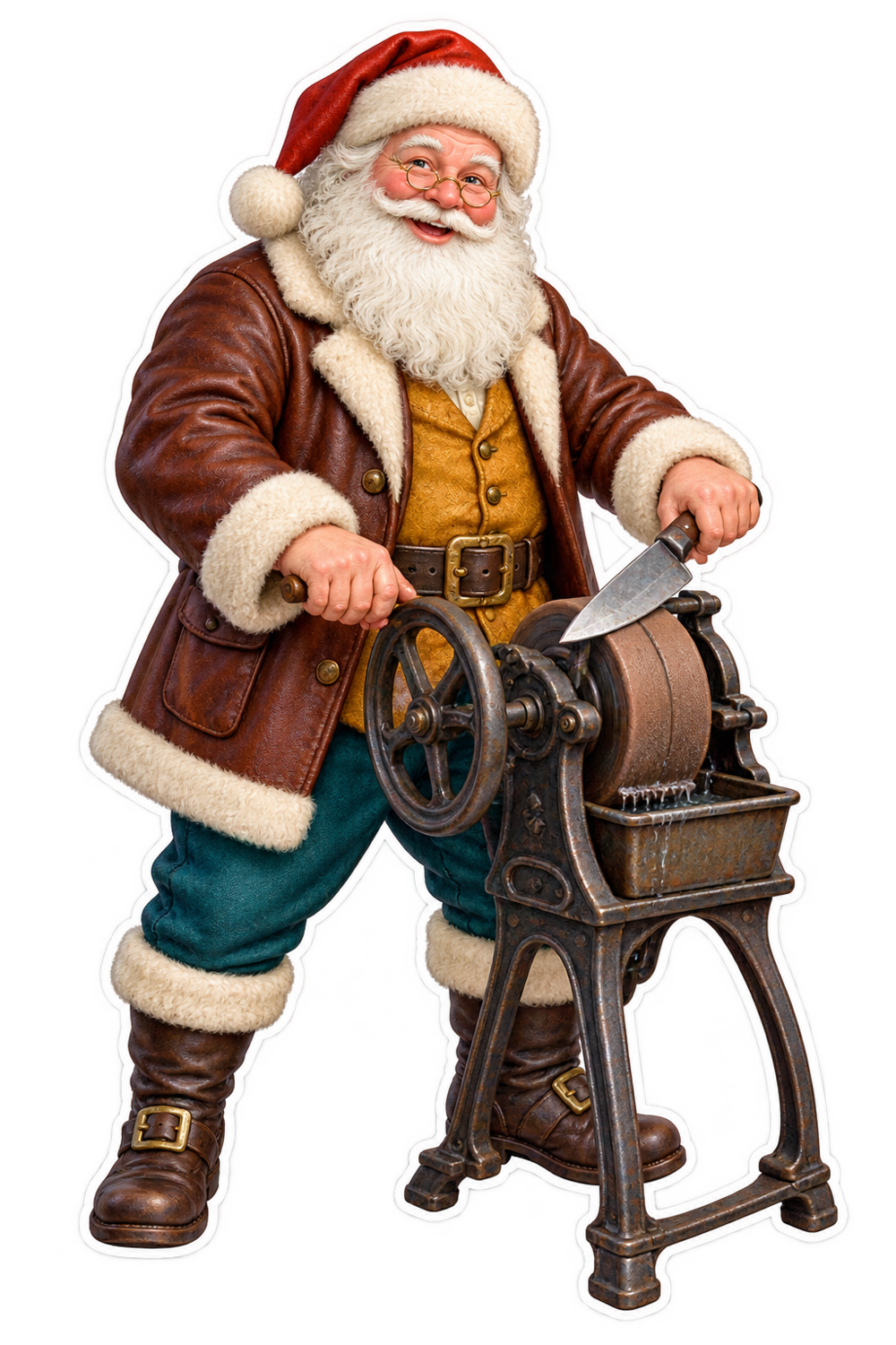 Santa Antique Cast Iron Knife Cleaning Machine Vinyl Sticker Decal