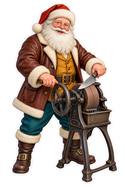Santa Antique Cast Iron Knife Cleaning Machine Vinyl Sticker Decal
