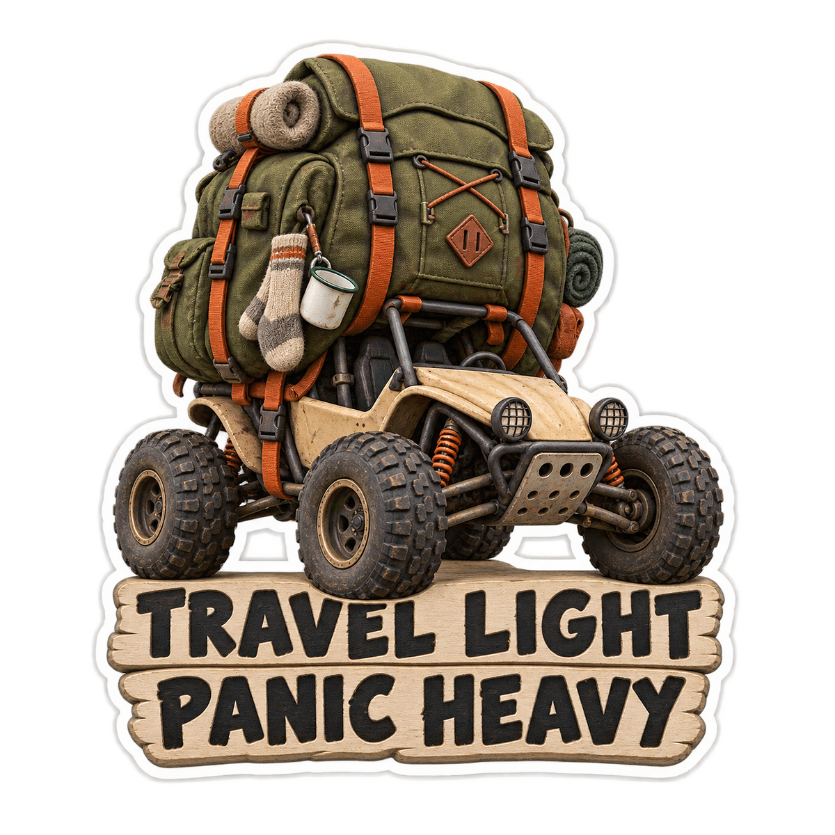 Travel Light Panic Heavy Dune Buggy Vinyl Sticker Decal