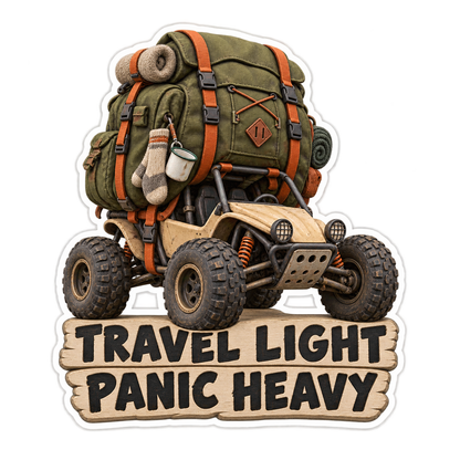 Travel Light Panic Heavy Dune Buggy Vinyl Sticker Decal