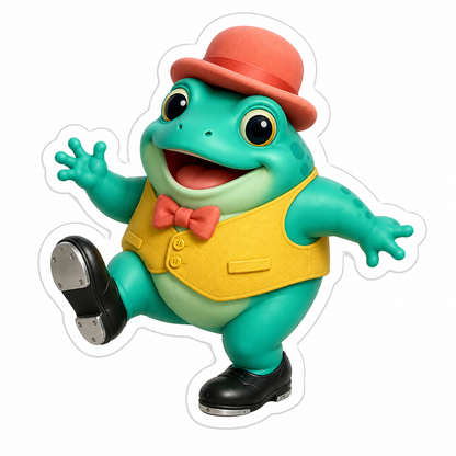 Dancing Teal Frog Coral Hat Yellow Vest Vinyl Sticker Decal