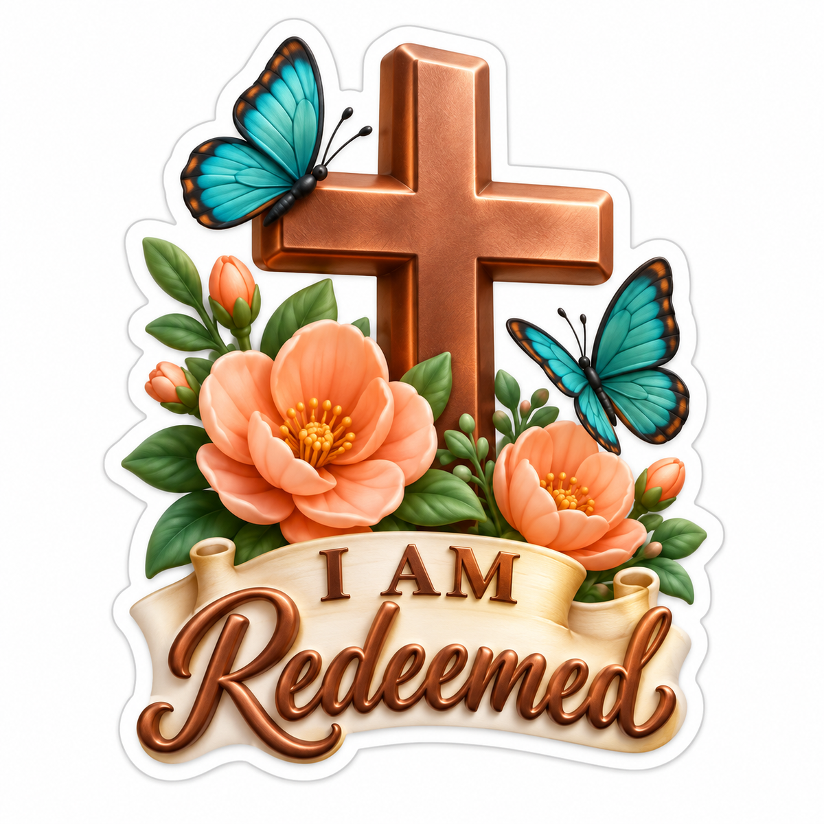 I Am Redeemed Copper Teal Vinyl Sticker Decal