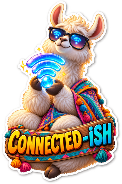Connected Ish Llama Holding WiFi Signal Vinyl Sticker Decal