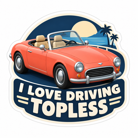 I Love Driving Topless Coral Navy Vinyl Sticker Decal