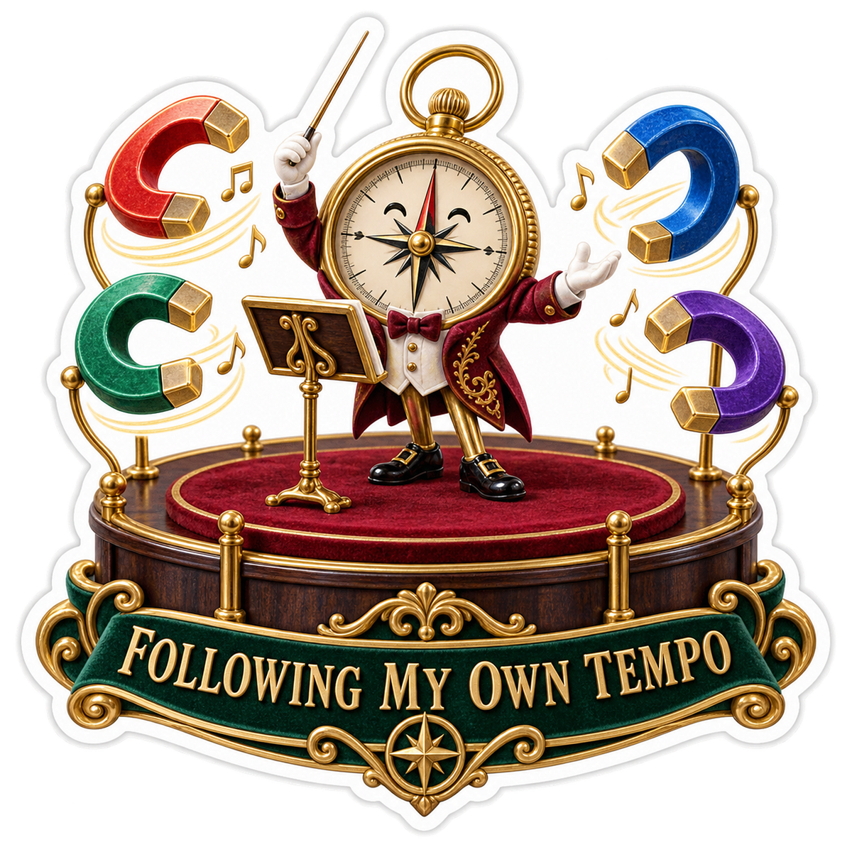 Following My Own Tempo Compass Magnets Vinyl Sticker Decal