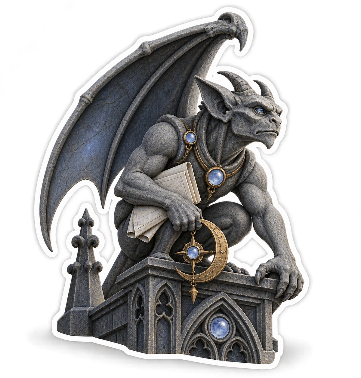 Carved Basalt Gargoyle Crescent Compass Surveyor Vinyl Sticker Decal