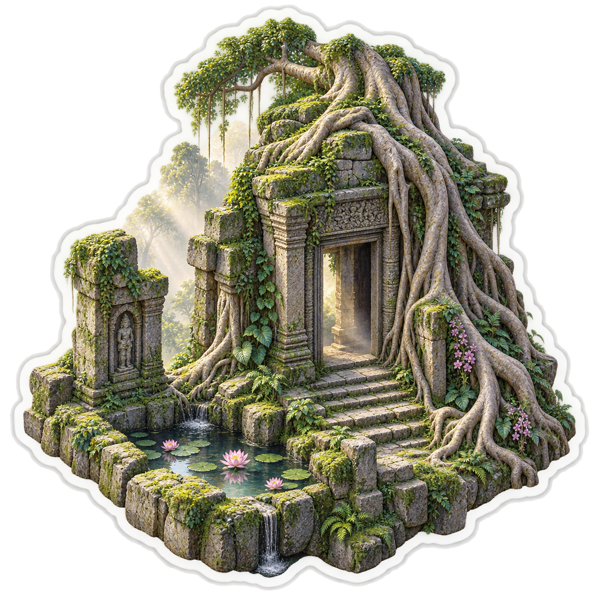 Moss Temple Banyan Root Ruins Vinyl Sticker Decal
